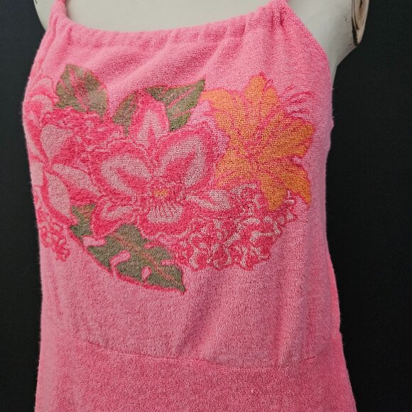 70s Pink Floral Terry Cloth Beach Dress - Picture 3 of 13